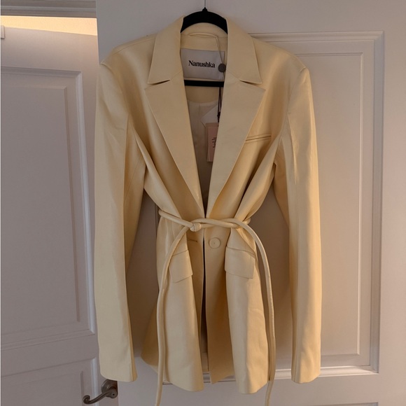Nanushka Light Yellow Blazer with Tie Belt - Picture 1 of 4